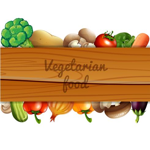 Many vegetables and wooden sign vector