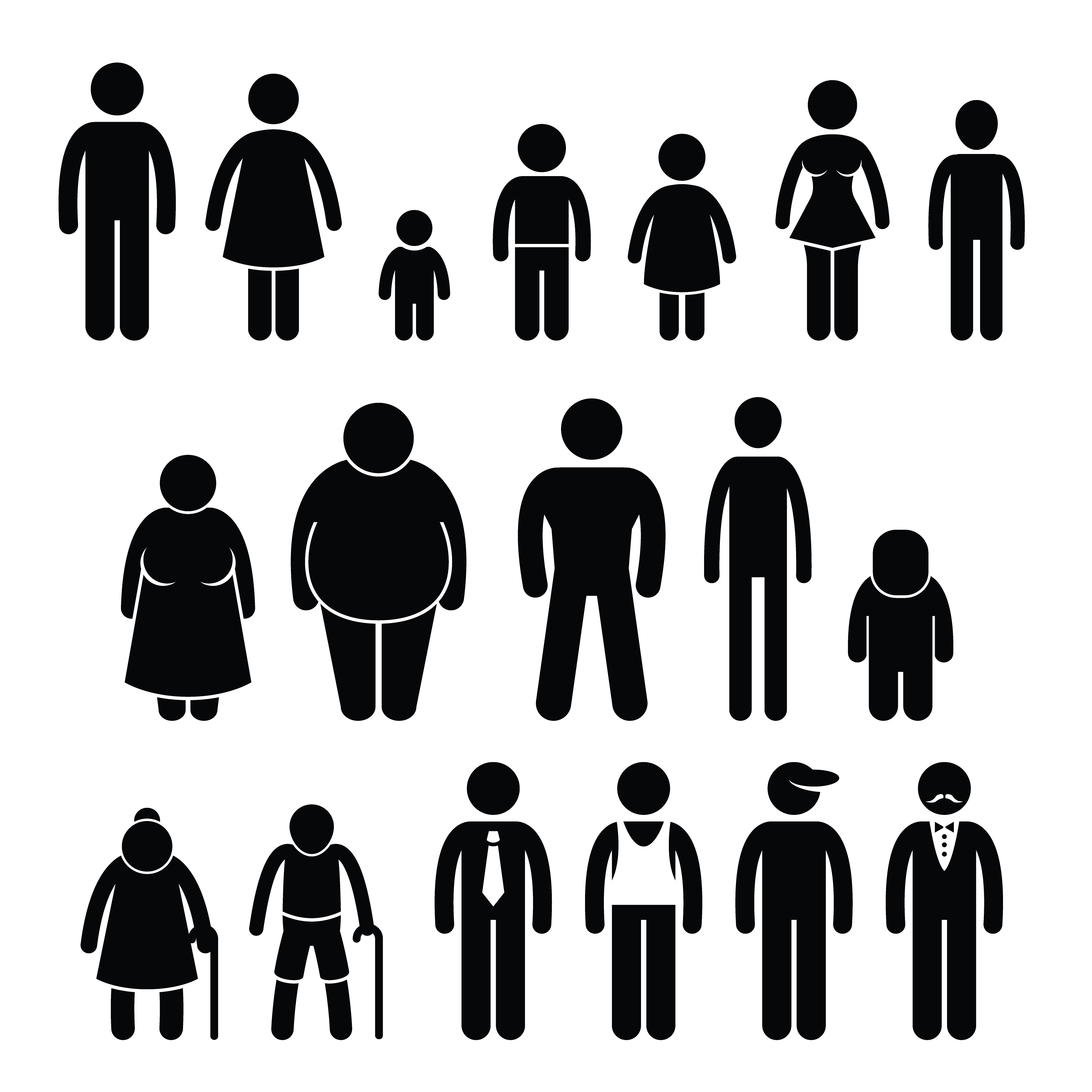 People Character Man Woman Children Age Size Stick Figure Pictogram
