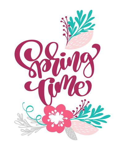 Spring time Hand drawn text and design for greeting card vector