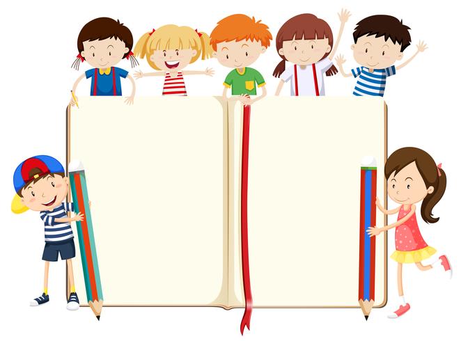 Book design with boys and girls vector