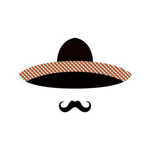 Mexican man face with sombrero and mustache. vector