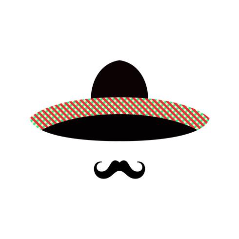 Cara de hombre mexicano con sombrero y bigote. vector