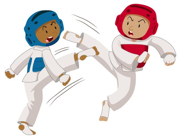 Two players doing taekwondo vector