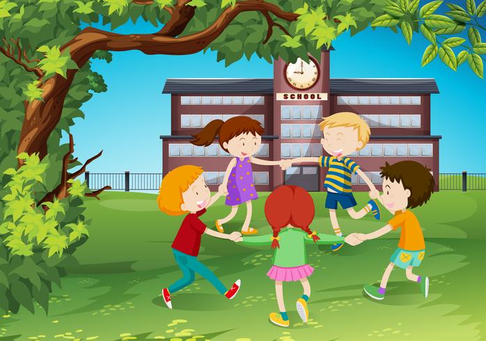 Children circle around in the park vector