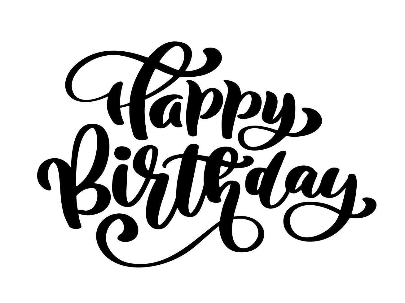 Happy Birthday Hand drawn text phrase. Calligraphy lettering word ...