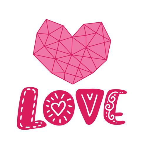 Geometría floral gráfica corazón y texto amor. Ilustración vectorial aislado en el fondo. Boda, decoraciones de San Valentín para el diseño de pósters y tarjetas de felicitación. vector