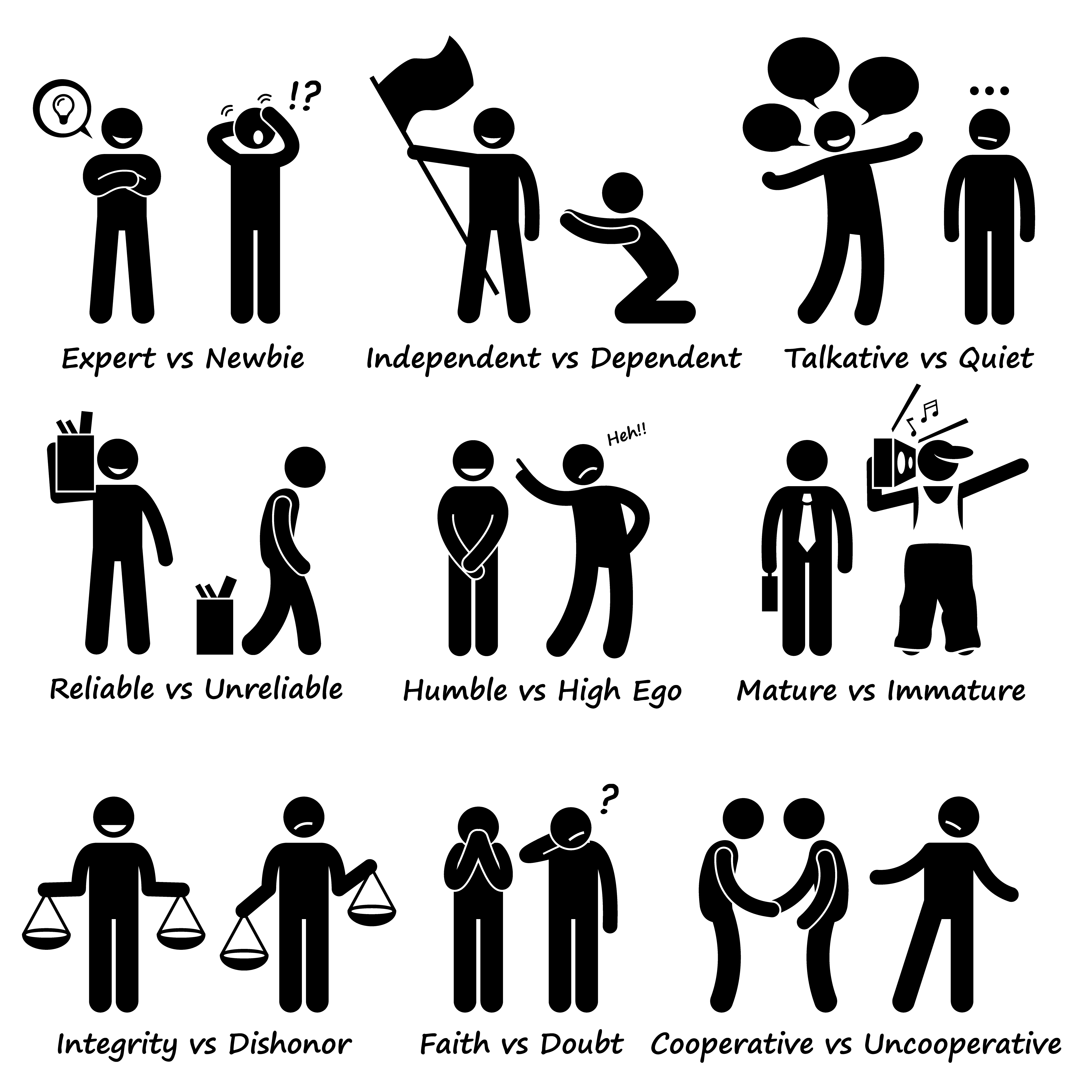 Human Opposite Behaviour Positive vs Negative Character Traits Stick ...