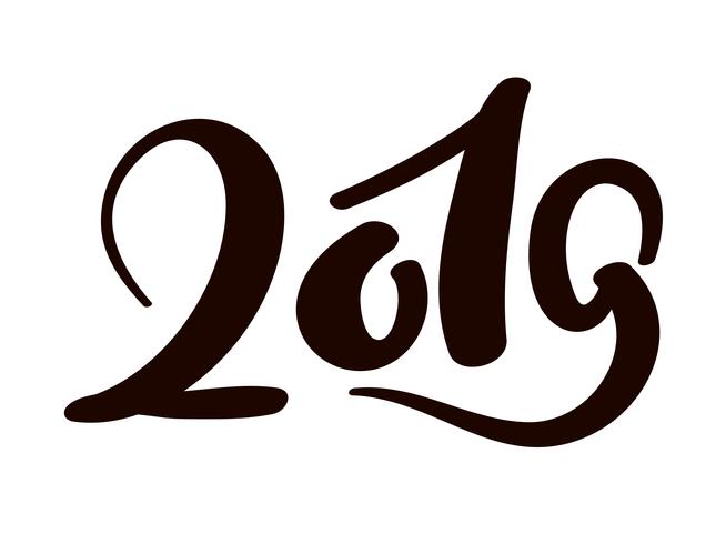 Plantilla de diseño de tarjeta de felicitación con caligrafía china 2019 año nuevo grunge número 2019 letras dibujados a mano. Ilustración vectorial vector