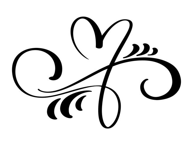 Dibujado a mano amor frontera florecer corazón separador elementos de diseño de caligrafía. Vector de boda vintage, ilustración del día de San Valentín aislada sobre fondo blanco