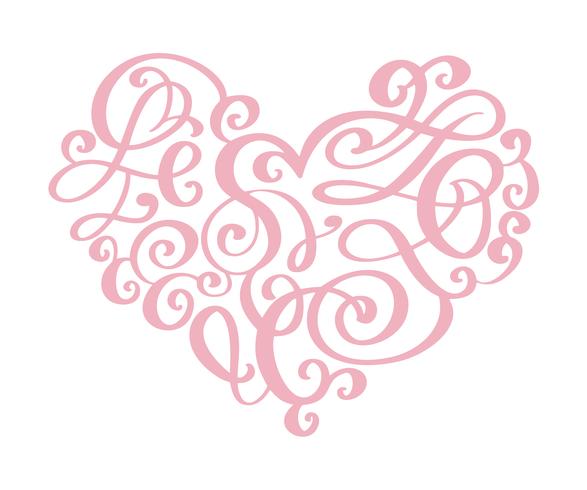 Hand drawn heart love valentine flourish separator Calligraphy designer elements. Vector vintage wedding illustration Isolated on white background frame, hearts for your design