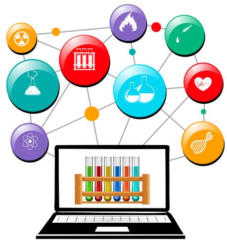 Science symbols on computer screen vector