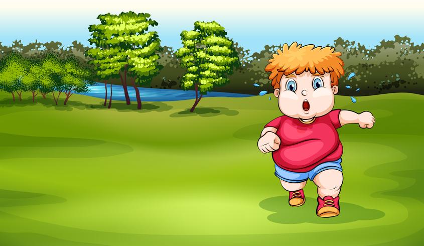 A boy jogging near the river vector