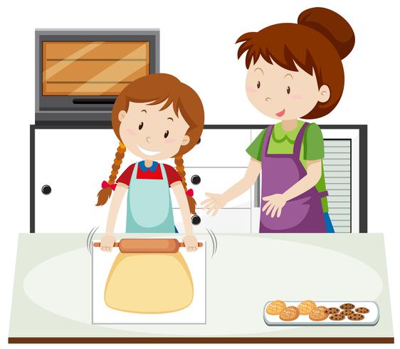 A mother teach daughter to bake vector