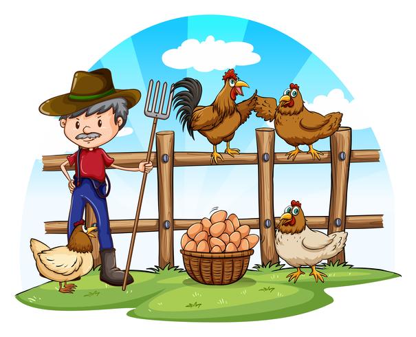 Chicken farmer with eggs vector