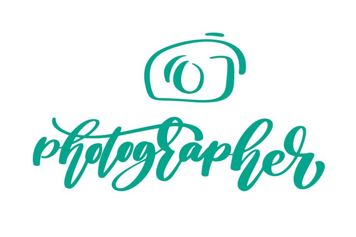 Cámara fotógrafo logotipo icono vector plantilla inscripción caligráfica fotografía texto aislado sobre fondo blanco