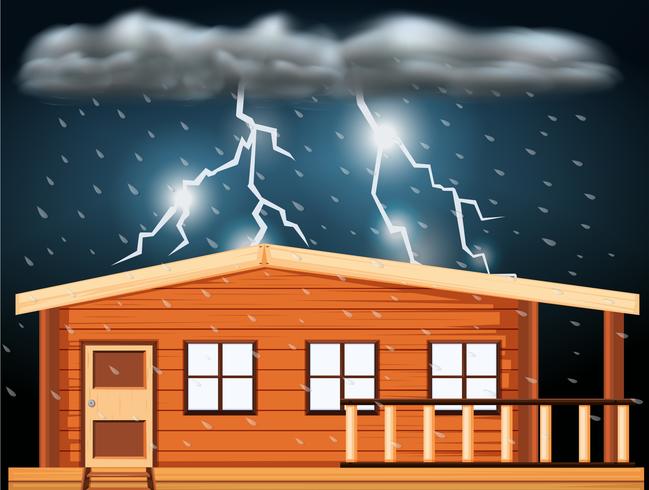 Escena con tormentas eléctricas sobre la casa. vector