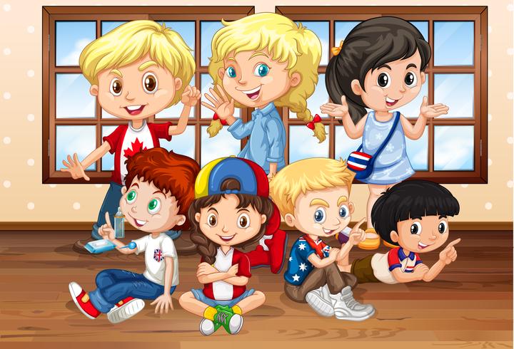 Many children in classroom vector