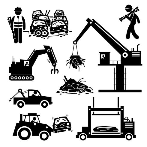 Junkyard Scrap Metal Steel Car Junk Yard Pictogram. vector