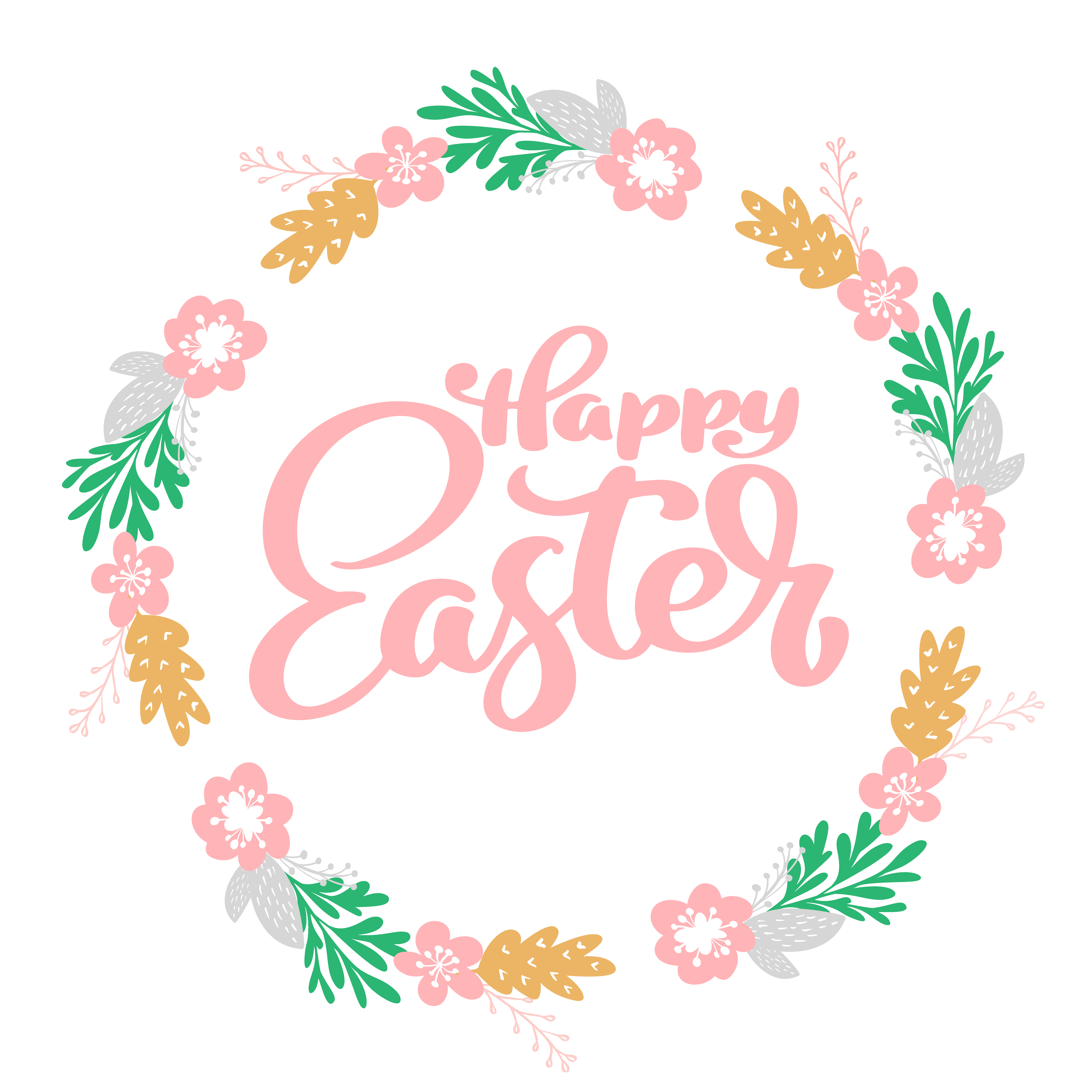 Download Hand drawn lettering Happy Easter wreath with flowers ...
