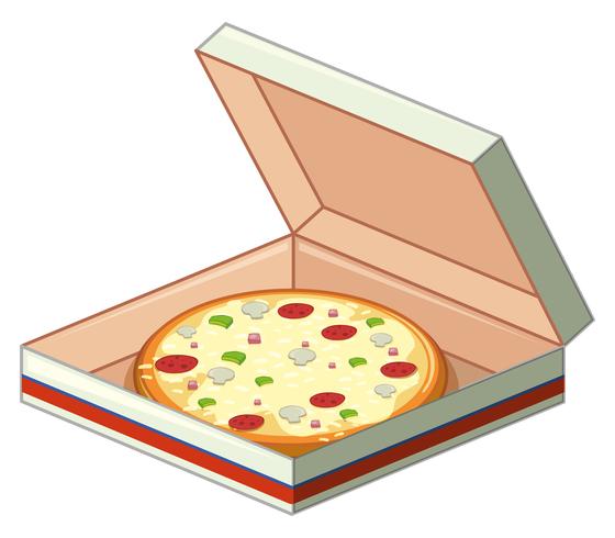 Bandeja de pizza en caja de papel. vector