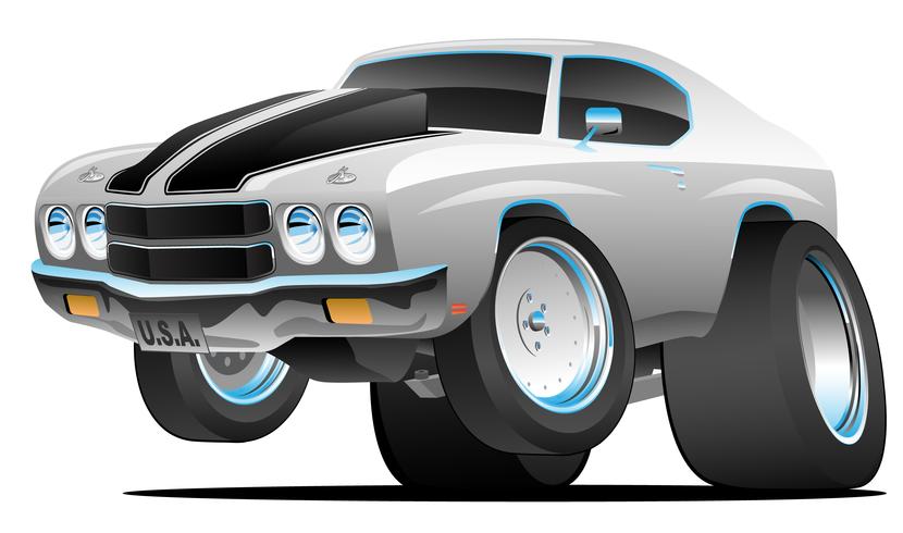 Ilustración de Vector de dibujos animados de American Muscle Car estilo clásico de los años setenta