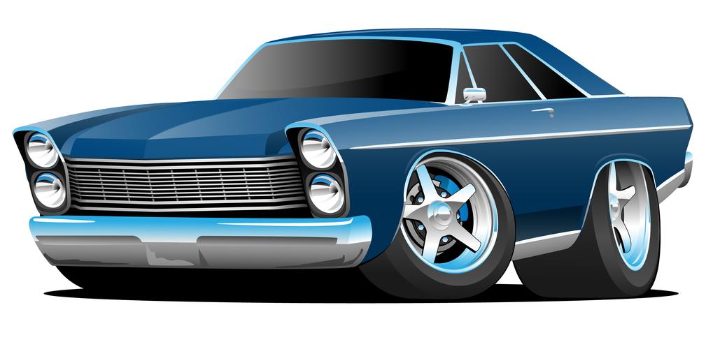 Clásico de los sesenta estilo Big American Muscle Car Cartoon Vector Illustration