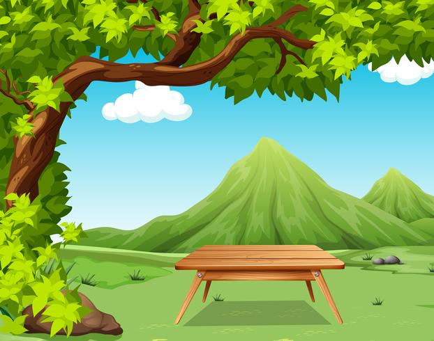 Escena de la naturaleza con mesa de picnic en el parque vector