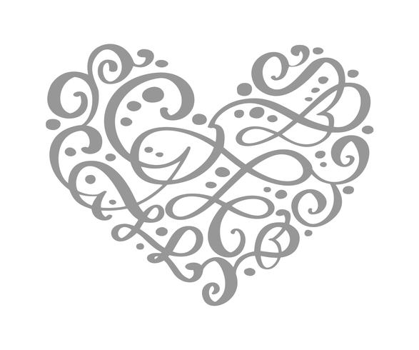 Dibujado a mano corazón amor San Valentín florecer separador elementos de diseño de caligrafía. Vector el ejemplo de la boda del vintage aislado en el marco blanco del fondo, corazones para su diseño
