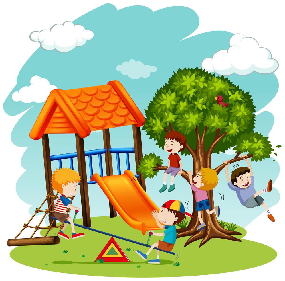Viele Kinder spielen auf dem Spielplatz Download Kostenlos Vector