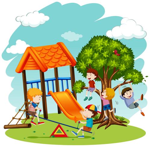 Many children playing in the playground vector