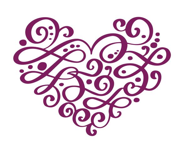 Dibujado a mano corazón amor San Valentín florecer separador elementos de diseño de caligrafía. Vector el ejemplo de la boda del vintage aislado en el marco blanco del fondo, corazones para su diseño