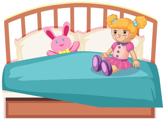 cute toys on bed vector