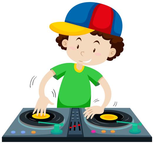 DJ playing music from discs jockey machine vector