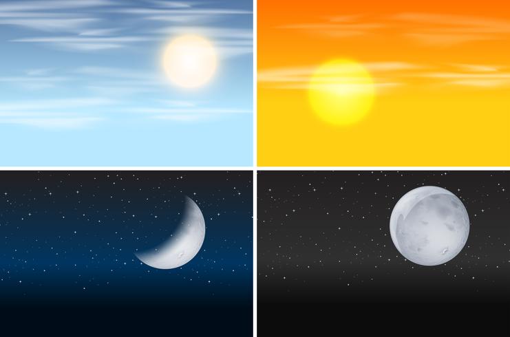 Set of day and night scenes vector