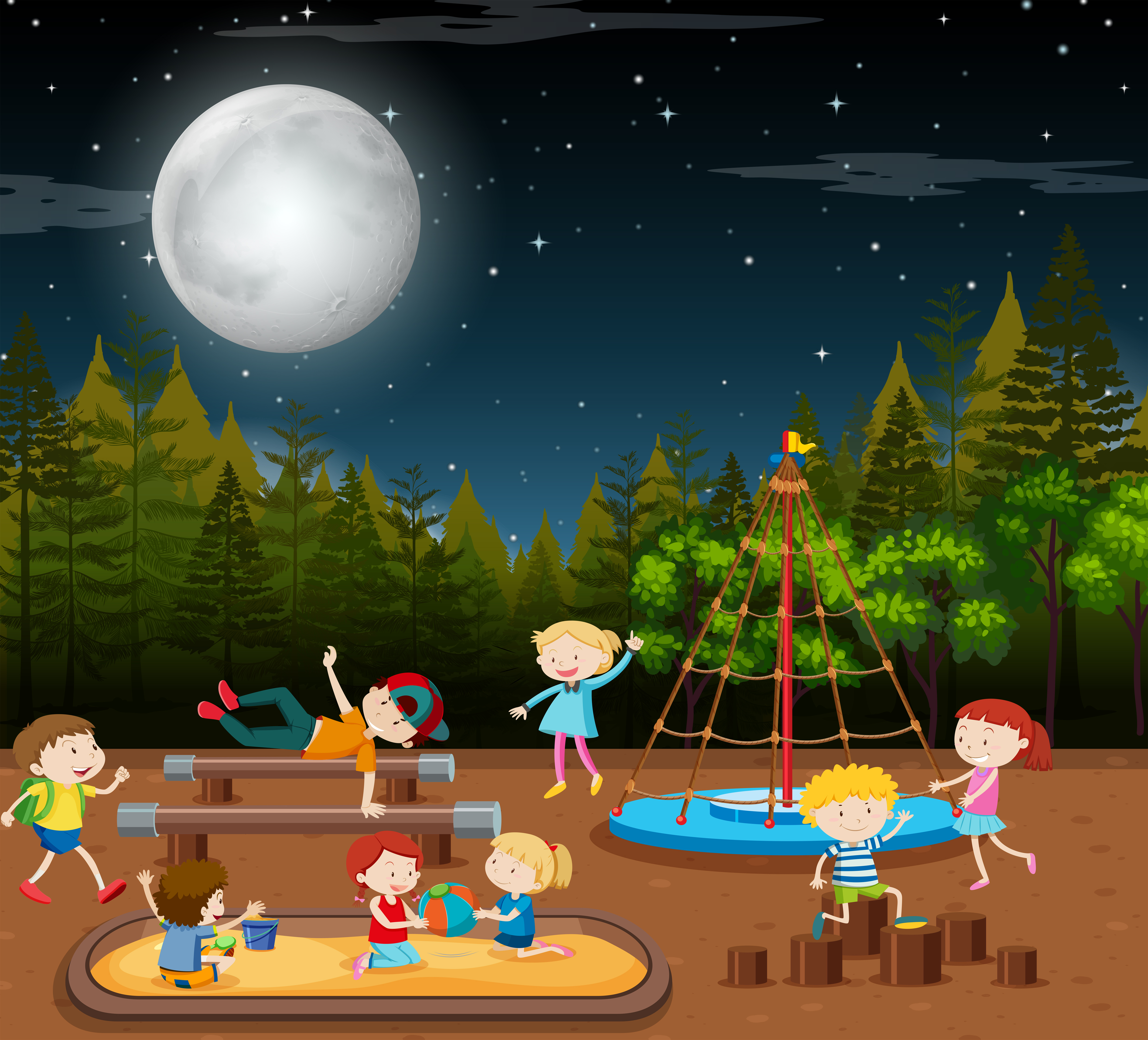 Children in park night scene 372383 Vector Art at Vecteezy
