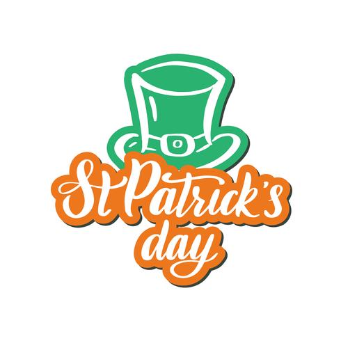 Irish composition with green leprechaun hat, label saint patrick day.  vector