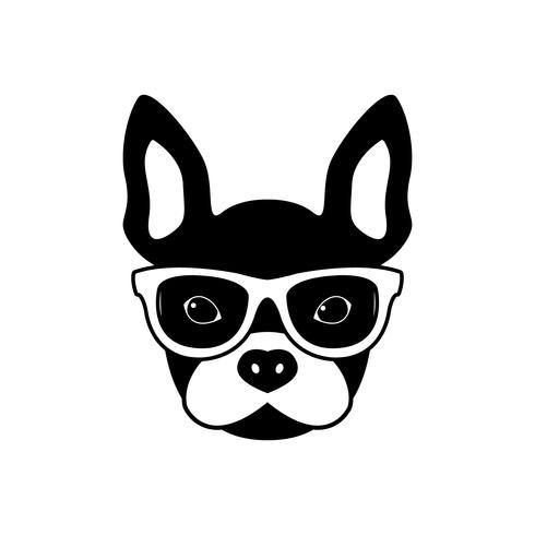 Portrait of french bulldog with glasses, black and white flat style. vector