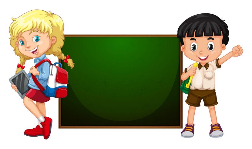 Boy and girl standing by the board vector