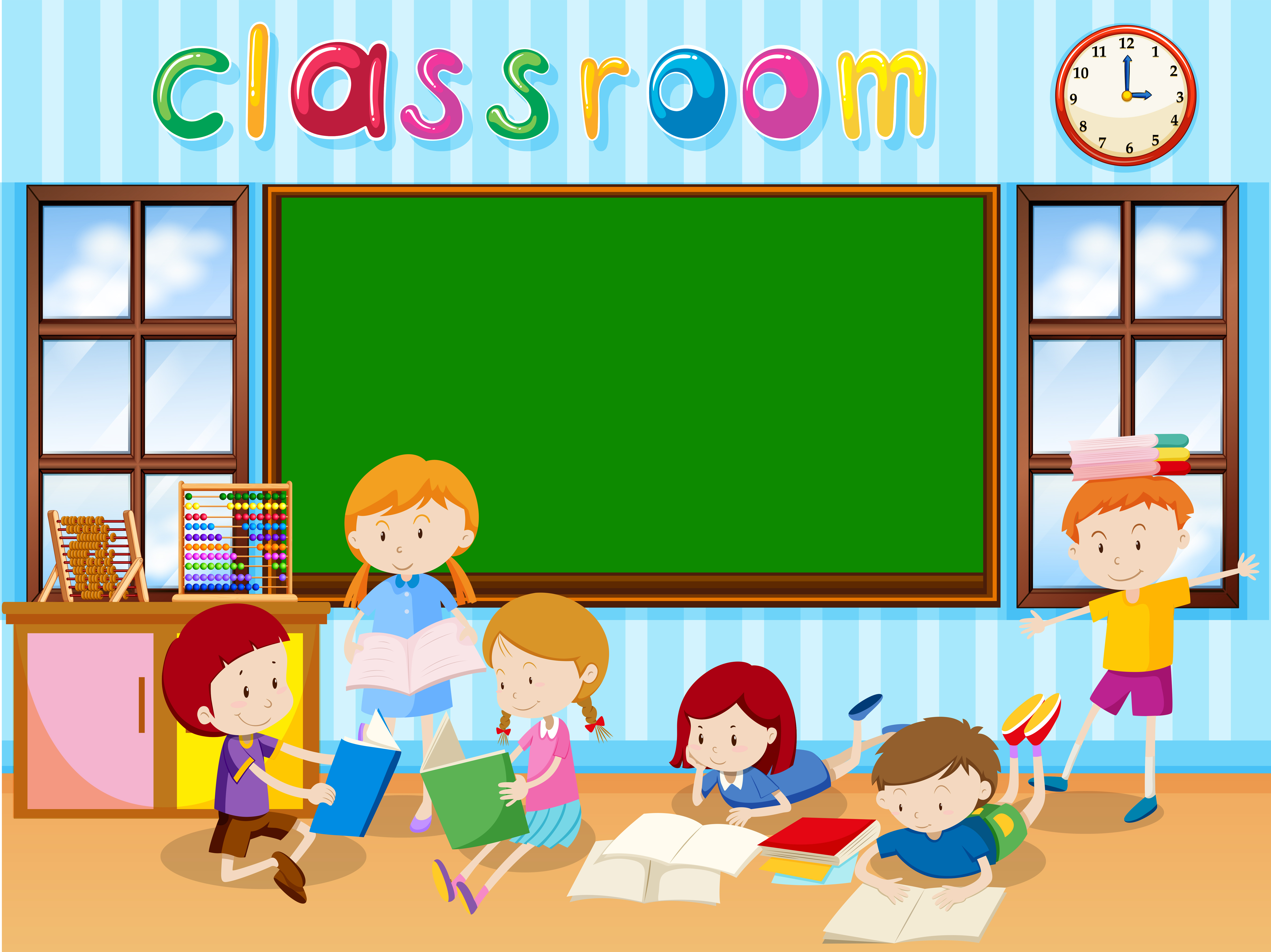 Many students reading book in the classroom 372495 Vector Art at Vecteezy
