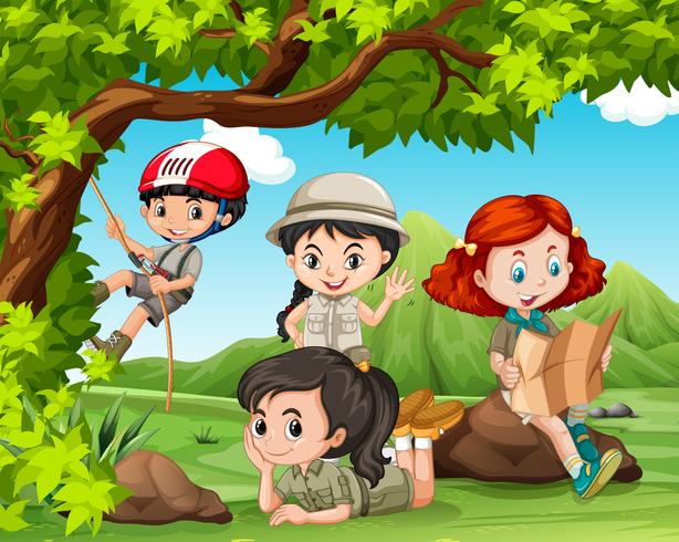 Children camping in the park vector