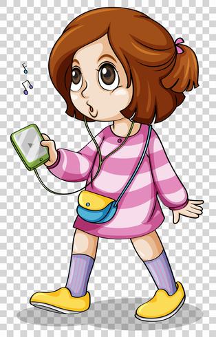 Little girl listens to music on device vector