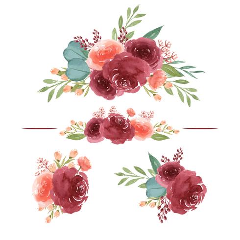 Acuarela ramos florales pintados a mano exuberantes flores llustration estilo vintage acuarela aislado sobre fondo blanco. Diseño de decoración para la tarjeta, guardar la fecha, tarjetas de invitación de boda, cartel, banner vector