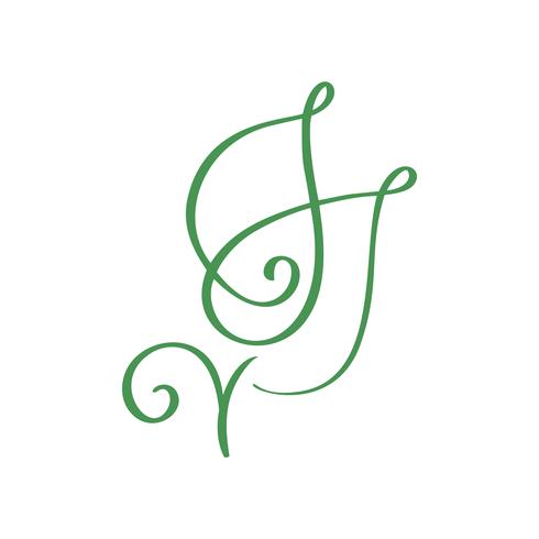 Ejemplo verde de la caligrafía del diseño de la plantilla del logotipo del vector de la naturaleza de la hoja del vegano, diseño de la comida. Letras manuscritas para restaurante, cafe de menú sin procesar. Elementos para etiquetas, logos, insignias, pega