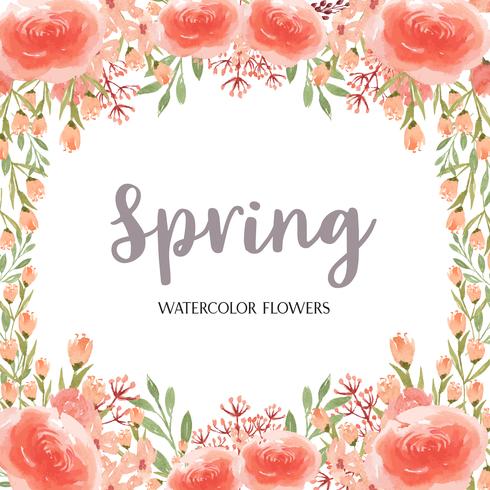 Watercolor florals with text frame border, lush flowers aquarelle hand painted isolated on white background. Design flowers decor for card, save the date, wedding invitation cards, poster, banner. vector