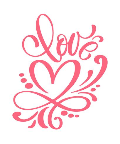 Love greeting card design with stylish red text for Happy Valentines Day celebration. lettering quote. Vector vintage text, lettering phrase. Isolated on white background
