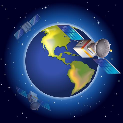 Satellites surrounding the planet vector