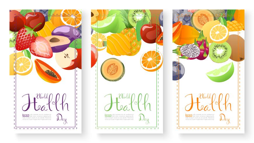 Recolección de frutas para el día mundial de la salud. vector