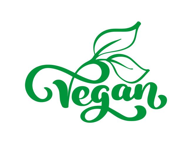 Logotipo del ejemplo del vector del vegano, diseño de la comida Letras manuscritas para restaurante, cafe de menú sin procesar. Elementos para etiquetas, logos, insignias, pegatinas o iconos. Colección caligráfica y tipográfica.