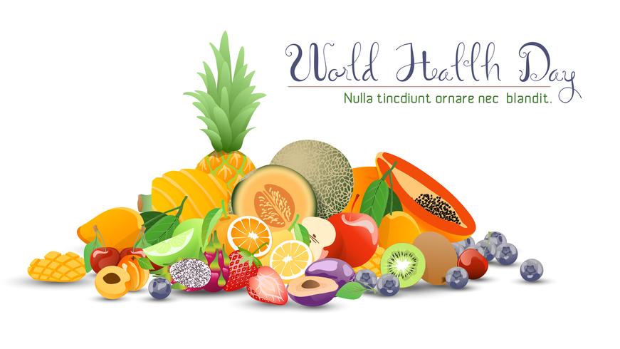 Recolección de frutas para el día mundial de la salud. vector