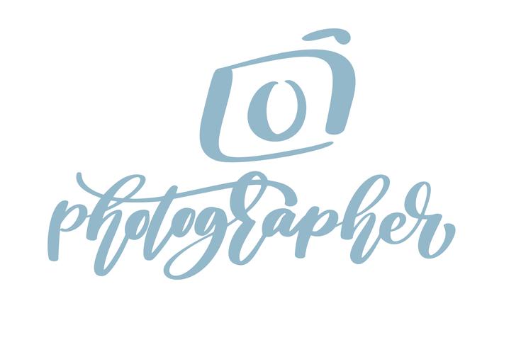 Cámara fotógrafo logotipo icono vector plantilla inscripción caligráfica fotografía texto aislado sobre fondo blanco